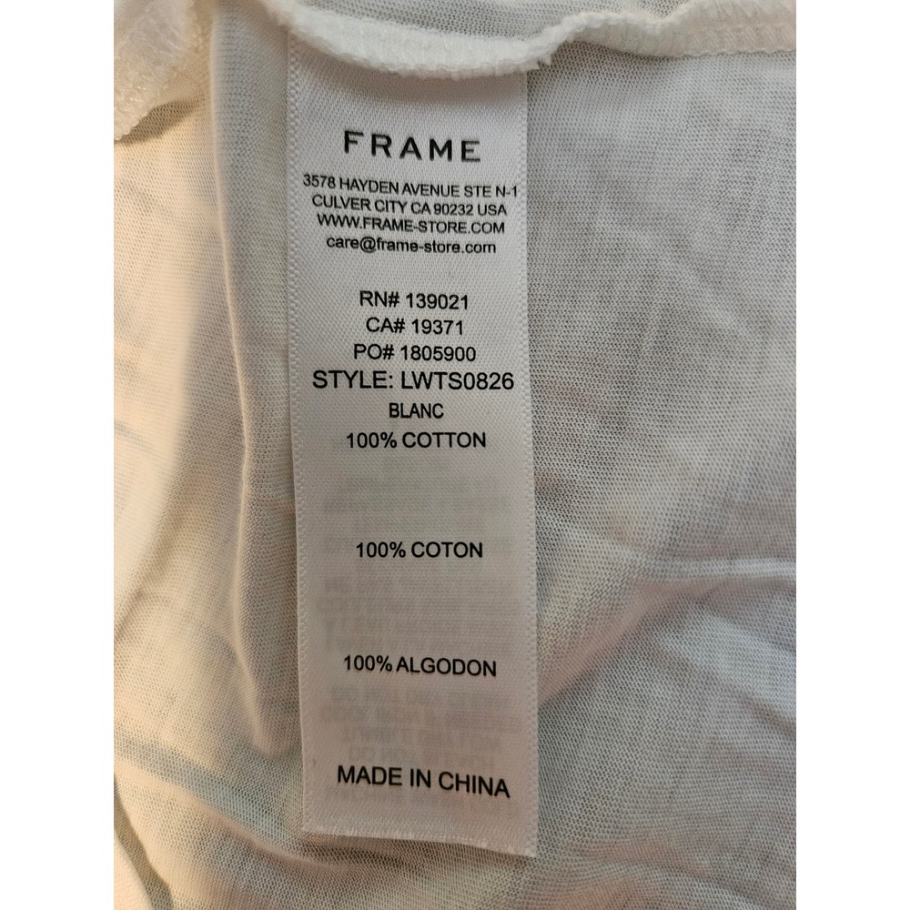 FRAME Le Mid Rise V White Cotton V-Neck Cap Sleeve Tee Blanc Medium - Picture 7 of 9